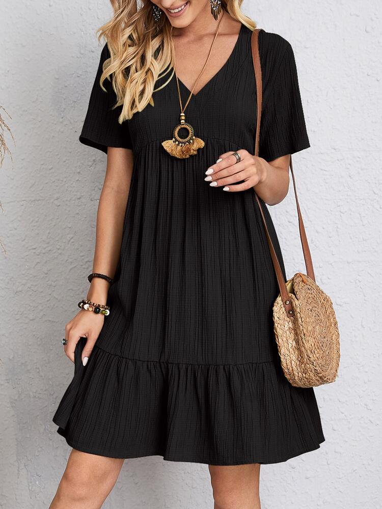 CD | V-neck cu mânecă scurtă rochie de vară moda casual vrac rochii cu volane plajă haine femei