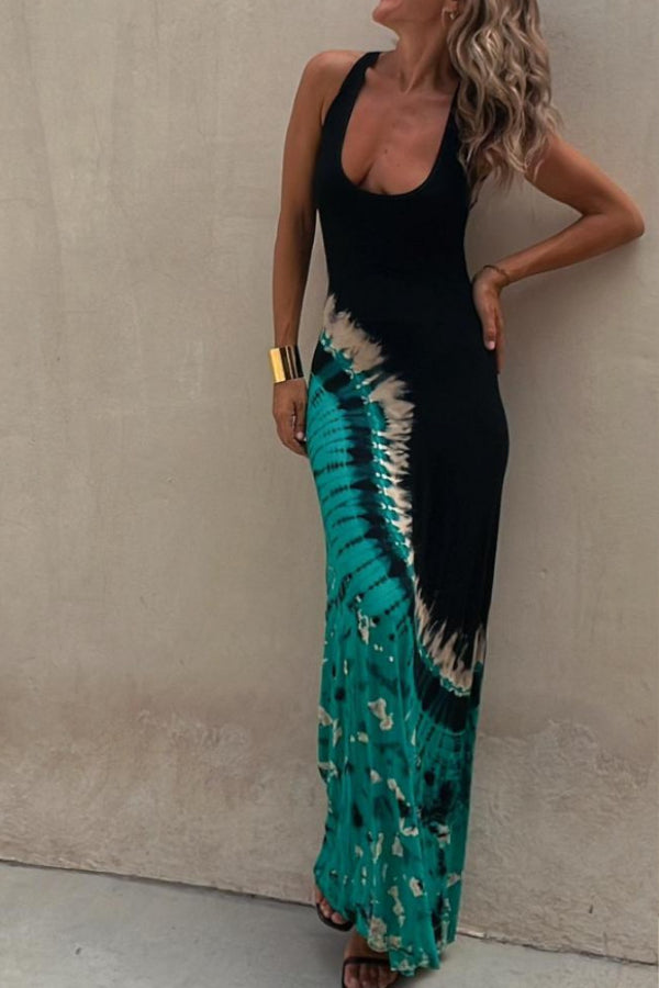 CD | Starry Sky Rochie maxi cu imprimare Tie-dye și spate elastic