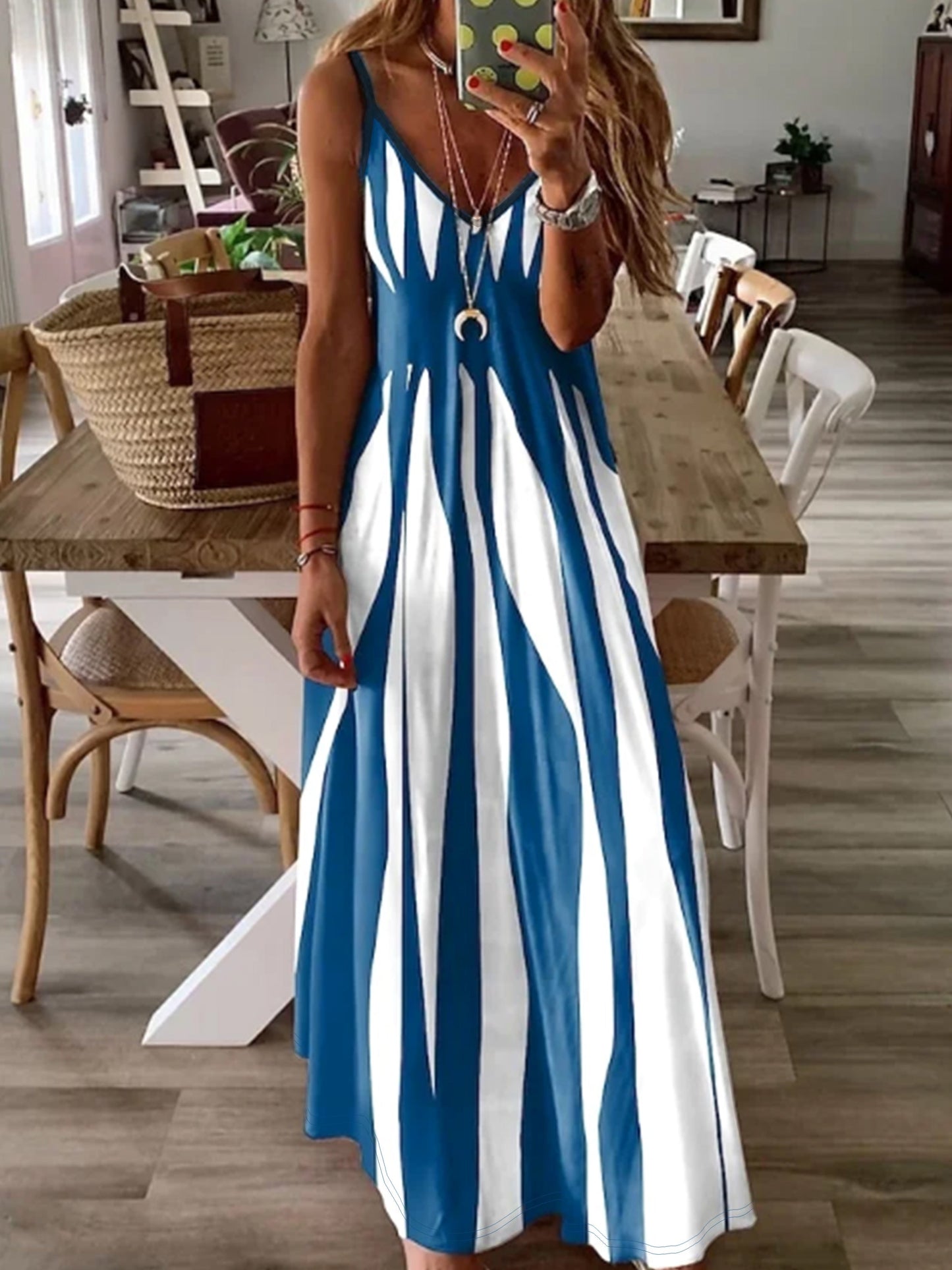 CD | Rochie maxi pentru femei - fără mâneci, cu decolteu în V - croială relaxată - ușor de purtat casual