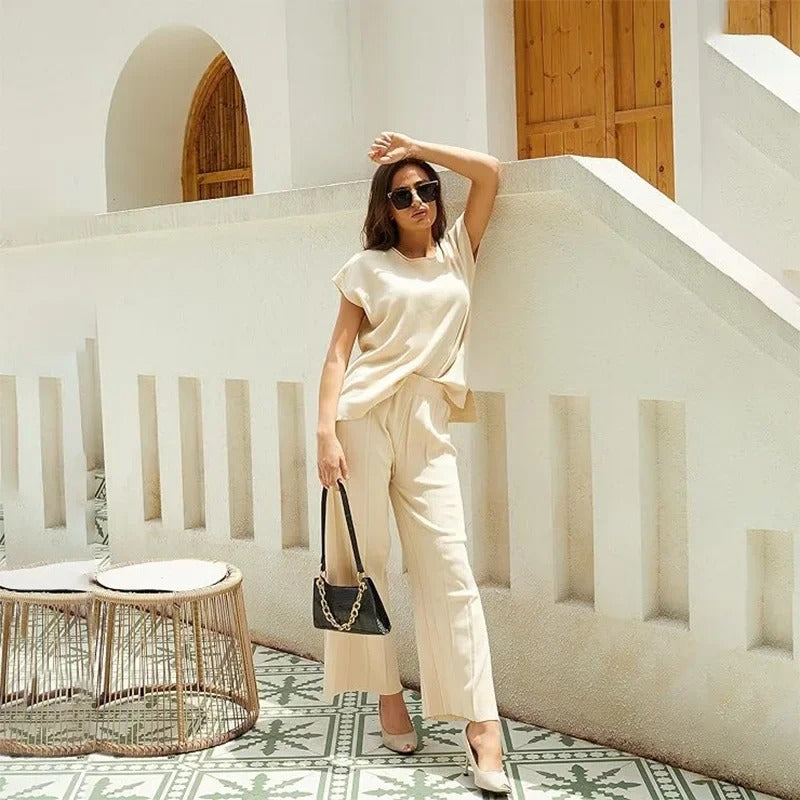 CD | MW - Set elegant din două piese cu pantaloni largi și tricou