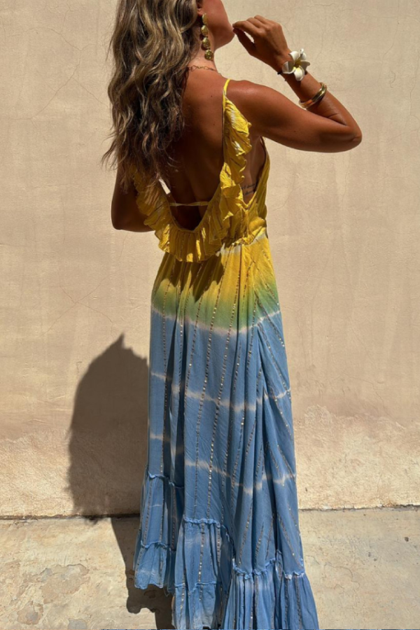 CD | Rochie maxi din lurex auriu Tie-Dye