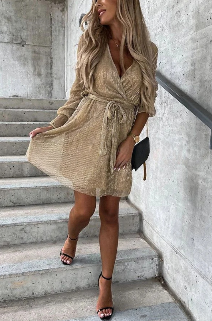 CD | Night of Luxury mini rochie de petrecere cu mânecă lungă