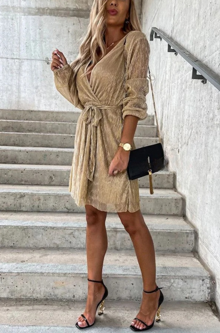 CD | Night of Luxury mini rochie de petrecere cu mânecă lungă