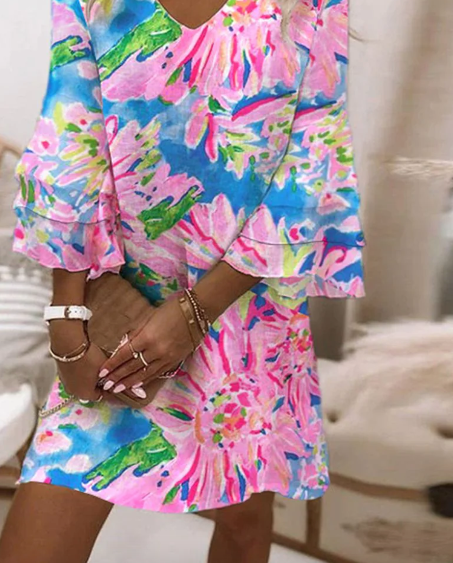 CD | Ladies rochie mini roz cu mâneci clopot