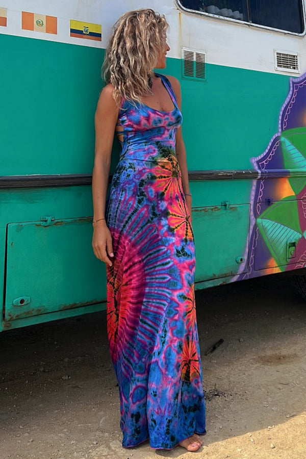 CD | La Bamba rochie maxi stretch cu imprimare tie-dye lace-up pe spate
