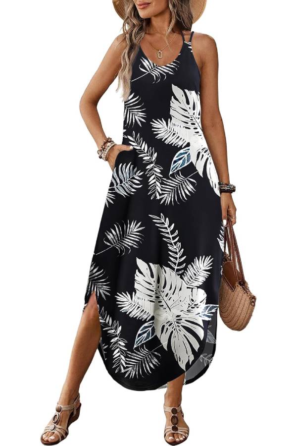 CD | Casual V-neck halter fantă boemă plajă resort rochie maxi