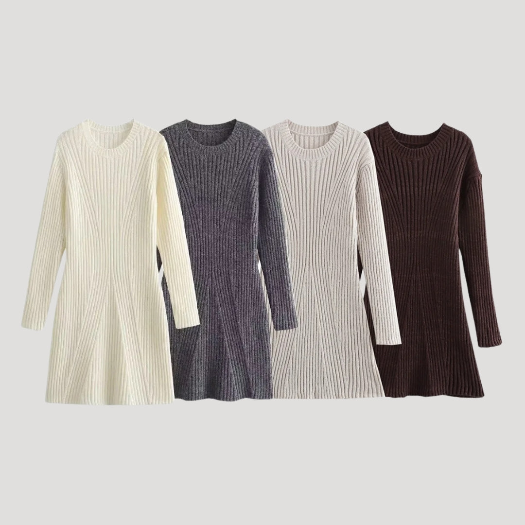 CD | Doamnelor rib tricot cu mânecă lungă jumper mini rochie
