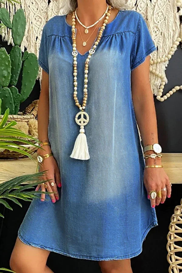 CD | Mini rochie casual din denim cu mâneci scurte