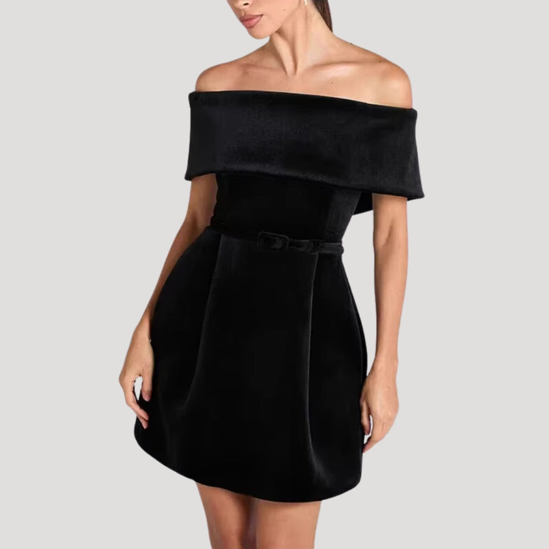 CD | Rochie mini de catifea pentru femei, fără umeri