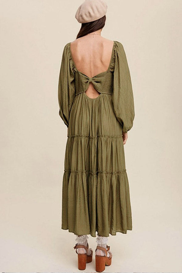 CD | Verde V-neck bowknot decolteu volan dungi rochie maxi