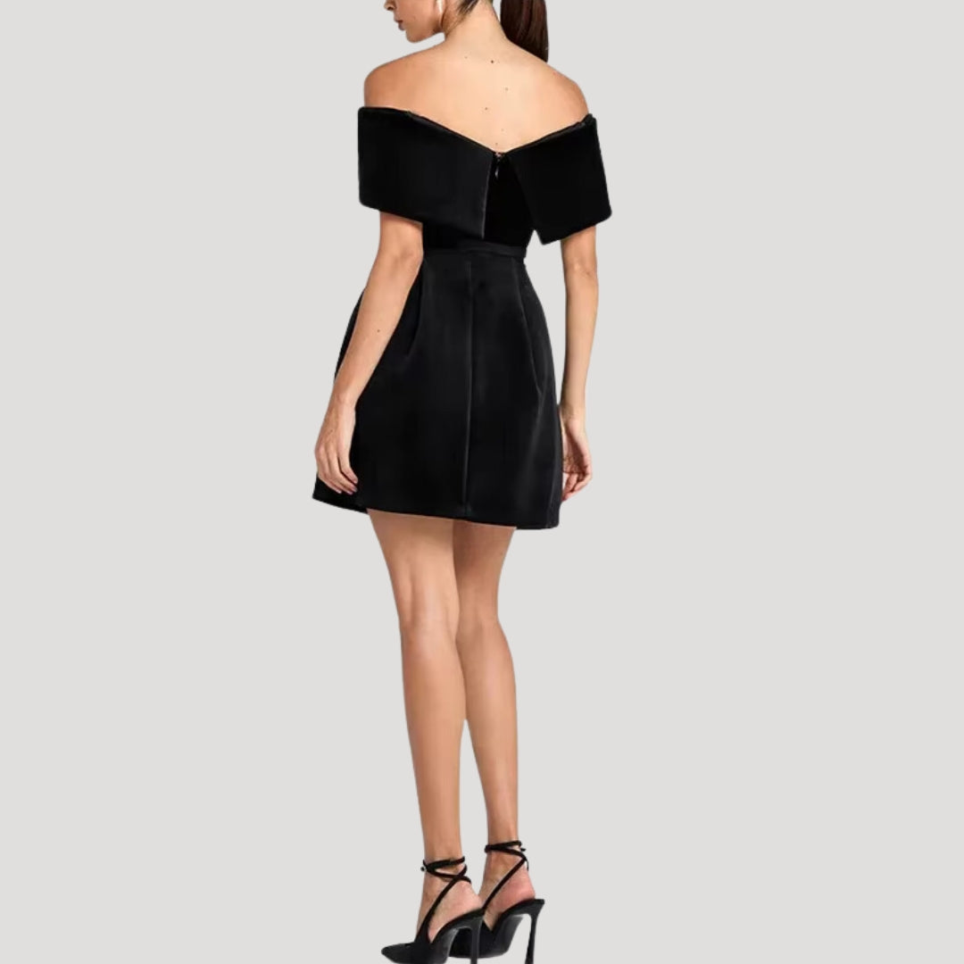 CD | Rochie mini de catifea pentru femei, fără umeri