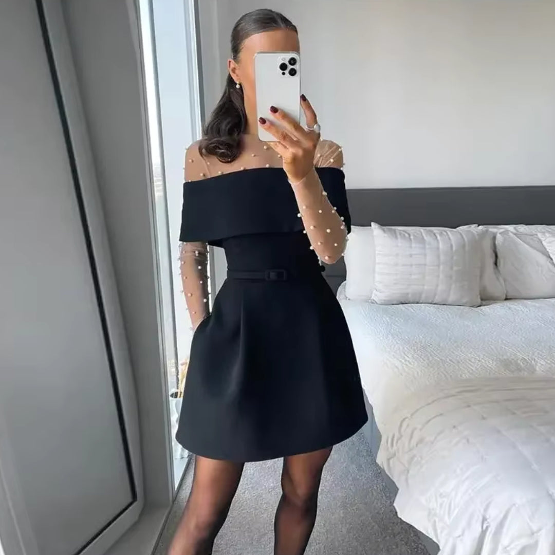 CD | Rochie mini de catifea pentru femei, fără umeri