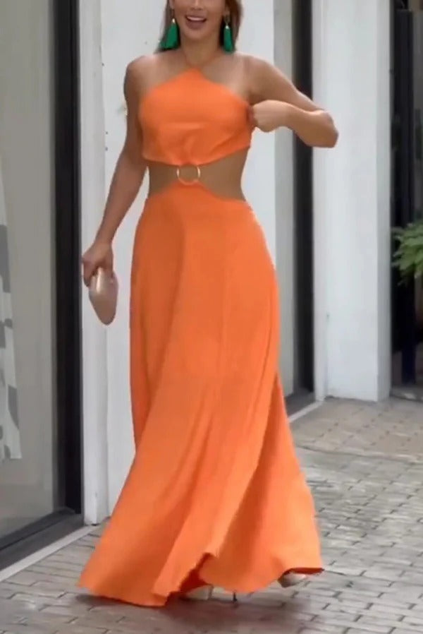 CD | Sexy halterneck backless rochie maxi fără mâneci