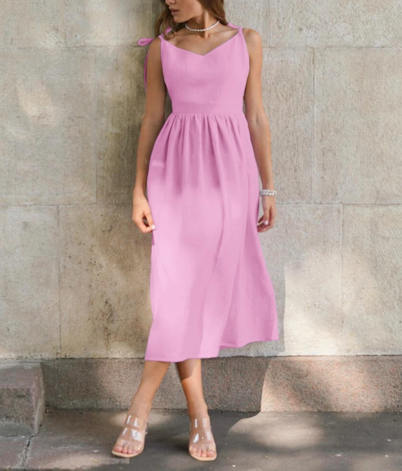 CD - Fashion Brown rochie lungă din in