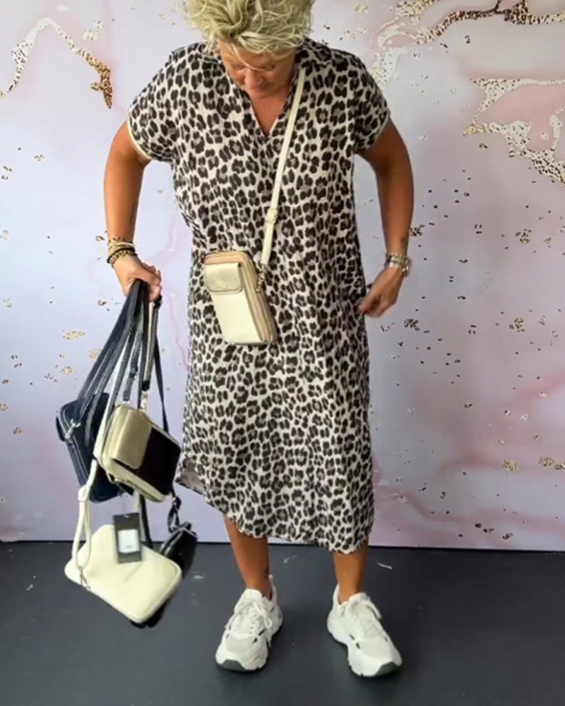 CD - Rochie cu decolteu în V cu imprimeu leopard