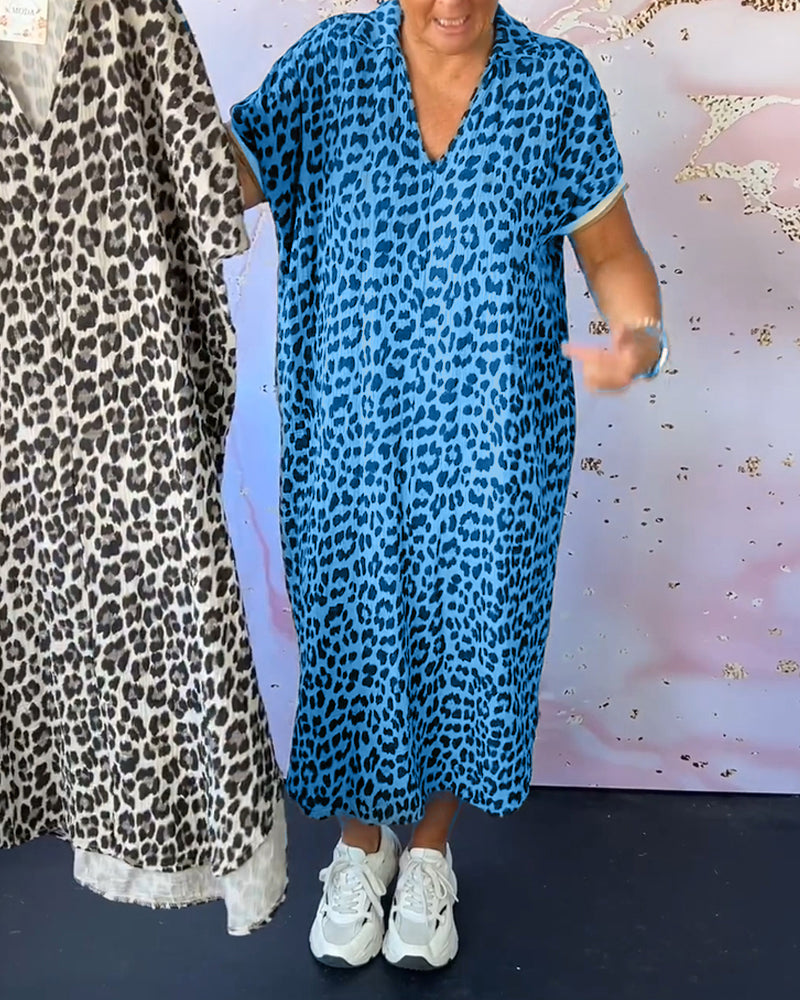 CD - Rochie cu decolteu în V cu imprimeu leopard