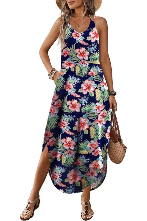 CD | Casual V-neck halter fantă boemă plajă resort rochie maxi