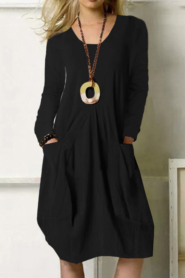 CD | Loose Casual rochie lungă Unicolor buzunar rochie