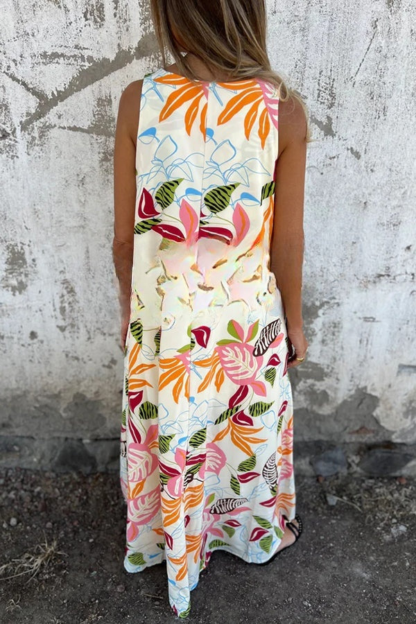 CD | Botanical Print V-neck sac vrac casual rochie maxi