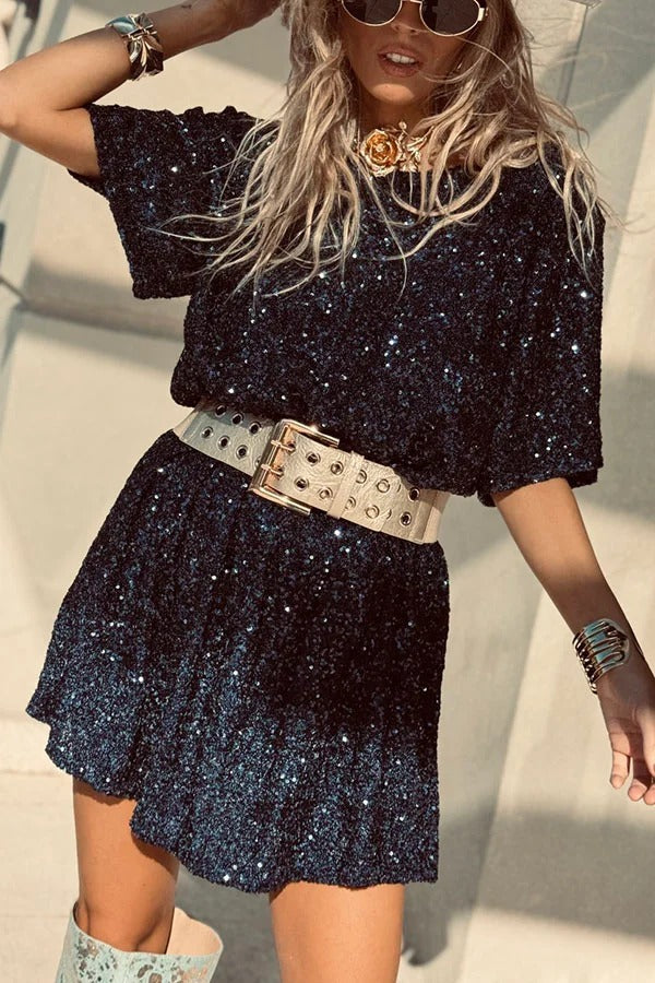 CD | Night Moves paiete tesatura mâneci scurte backless H-line rochie mini