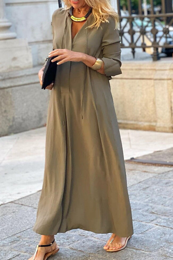 CD | Culoare solidă Lapel mânecă lungă simplă Casual Shirt rochie lungă