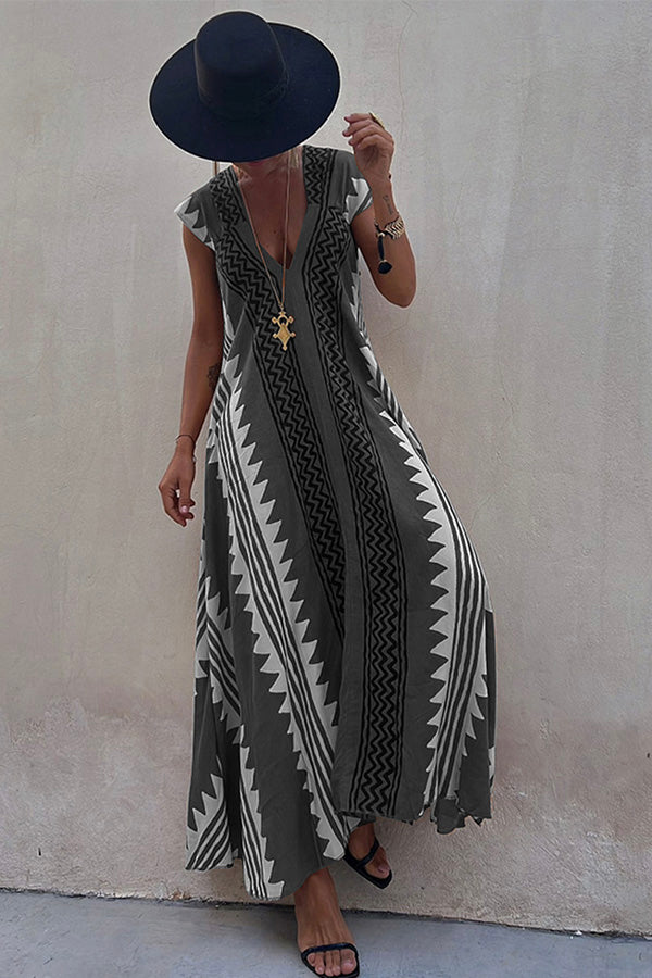 CD | Beach date Ethno print rochie maxi în A-line