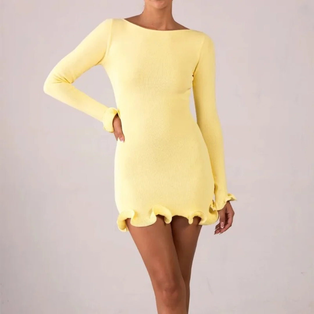 CD | Rochie mini cu mânecă lungă, cu volane, de damă