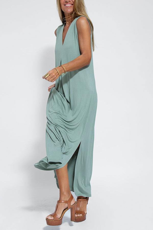 CD | Elegant este pentru totdeauna tricot culoare solidă fără mâneci fantă rochie maxi