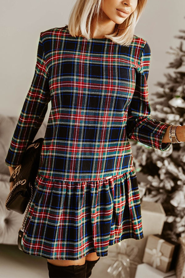 CD | Fashionable verifica model mâneci lungi rotund decolteu subțire rochie mini