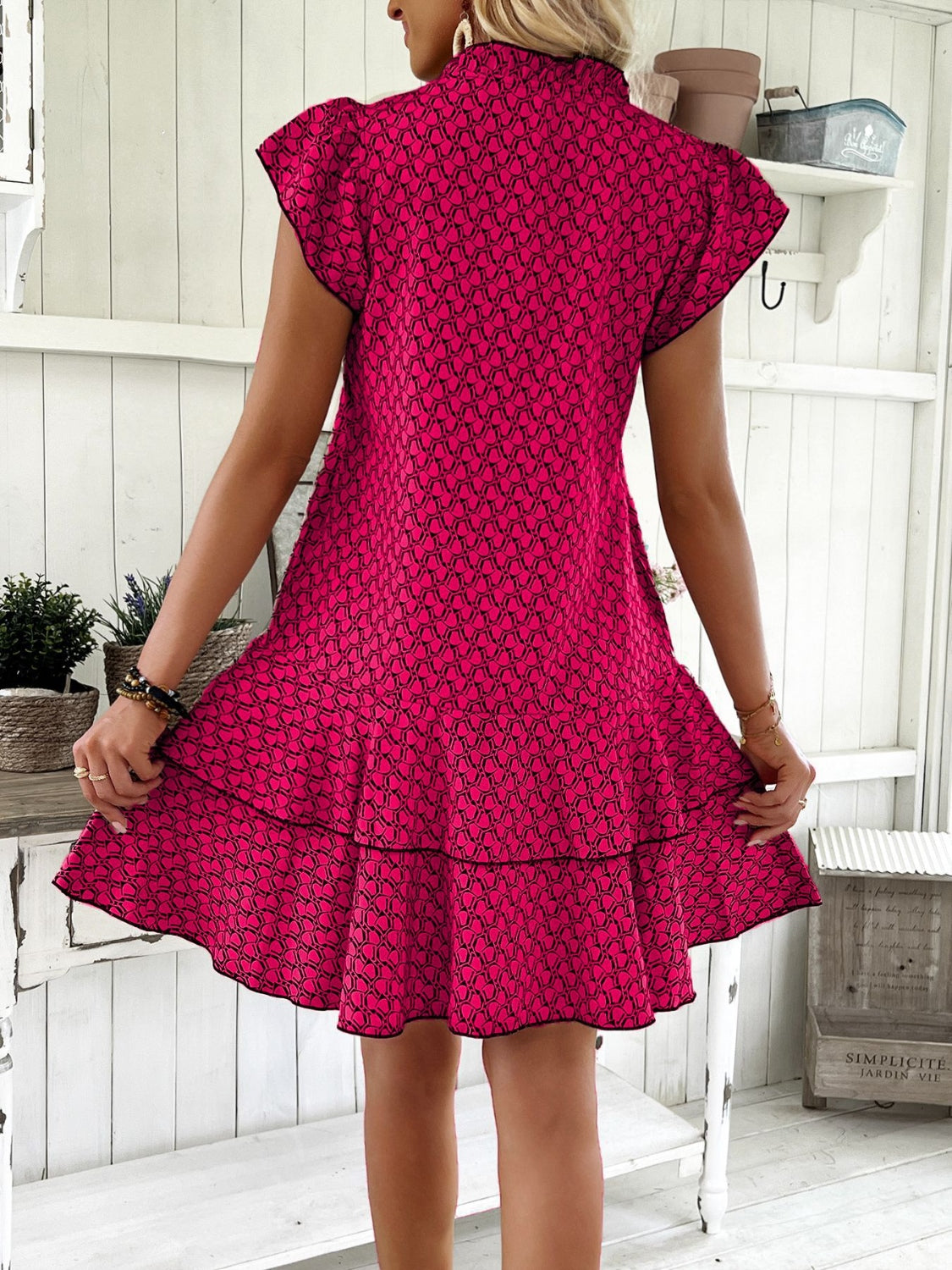 CD | Dimensiune completă Shirred Multilayer imprimate Mini rochie Plus Dimensiune