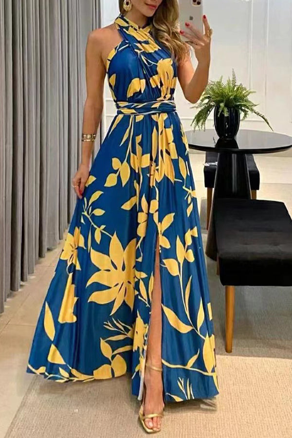 CD | Sexy One Shoulder Sleeveless imprimate rochie lungă cu Split spate
