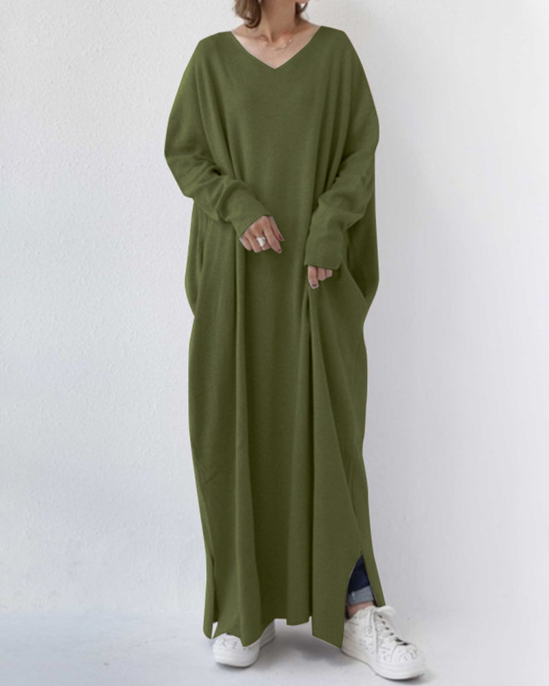 CD | rochie maxi elegantă cu mâneci lungi și decolteu în V pentru uzura zilnică