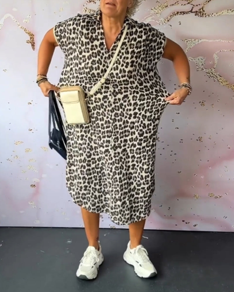 CD - Rochie cu decolteu în V cu imprimeu leopard