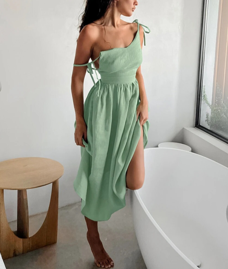 CD - Fashion Brown rochie lungă din in