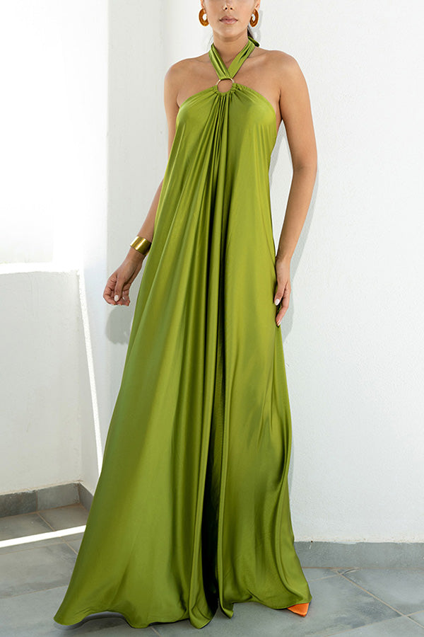 CD | Elegant și fabulos satin halter backless partid / vocație rochie maxi