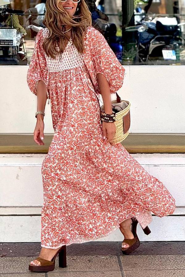 CD | Boheme Lifestyle Rochie maxi imprimată cu mâneci bufante largi