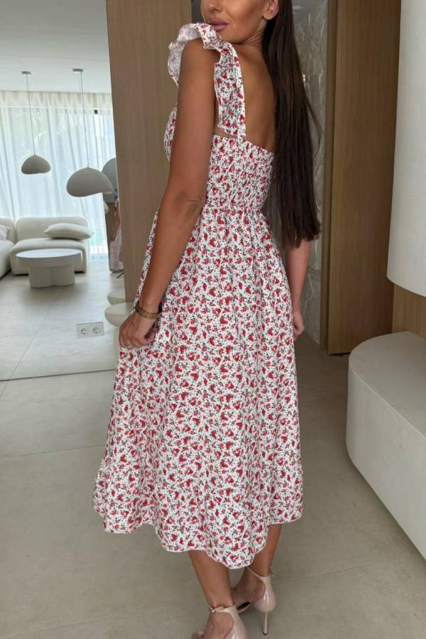 CD | Imprimeu floral Decolteu pătrat Rochie midi plisată pe spate