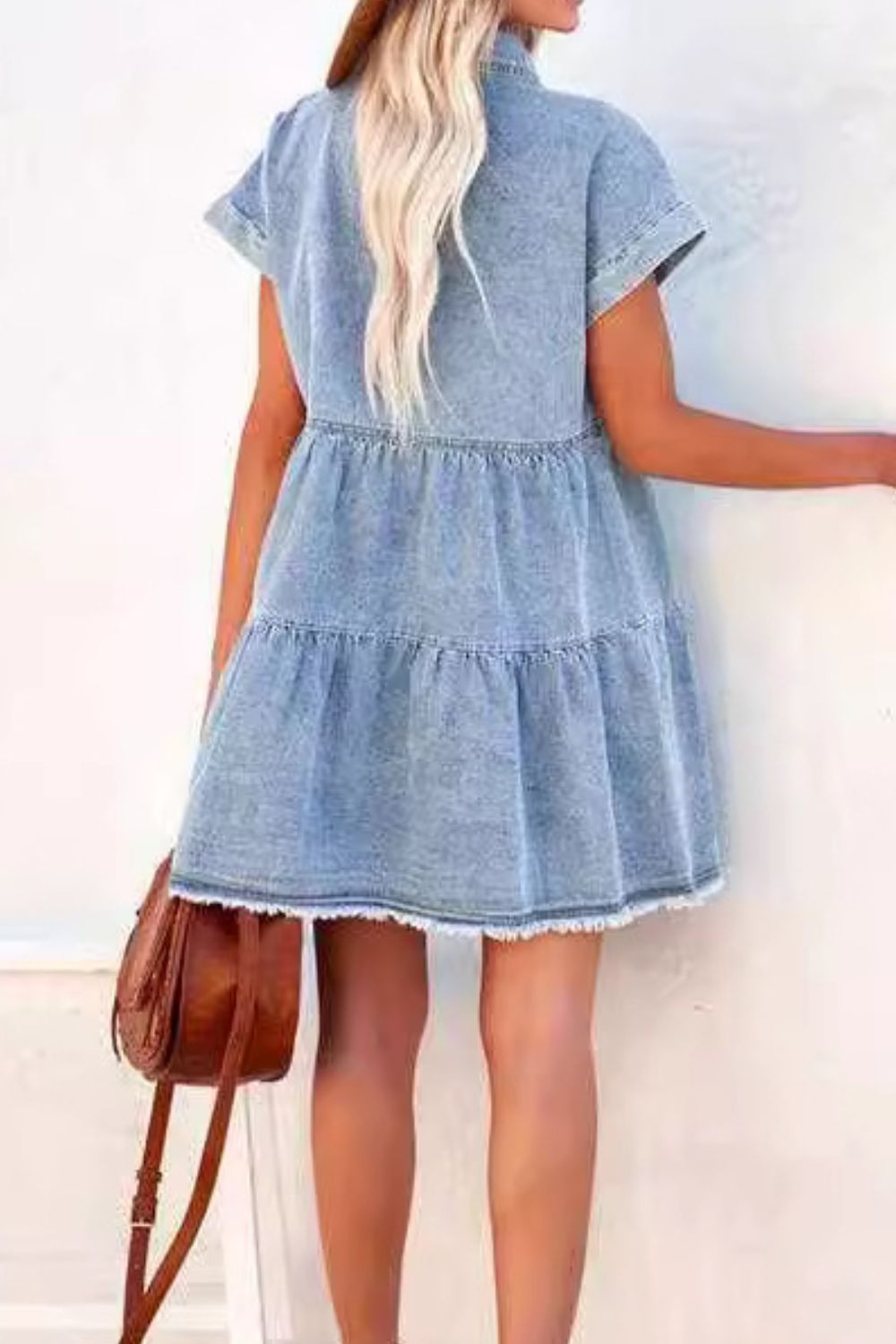 CD | Buton cu tiv crud în jos rochie mini din denim