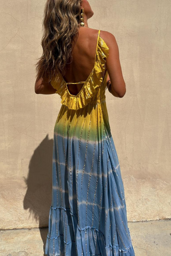 CD | Rochie maxi din lurex auriu Tie-Dye