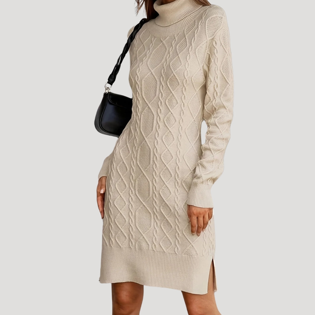 CD | Femeii cablu tricot cu guler înalt jumper rochie mini