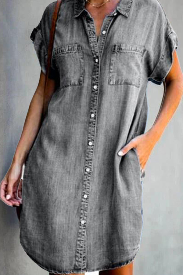 CD | rochie midi din denim cu mânecă scurtă