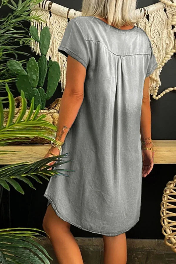 CD | Mini rochie casual din denim cu mâneci scurte
