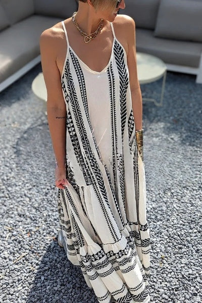CD | "Away on Vacay" Rochie cami lungă cu imprimeu etnic