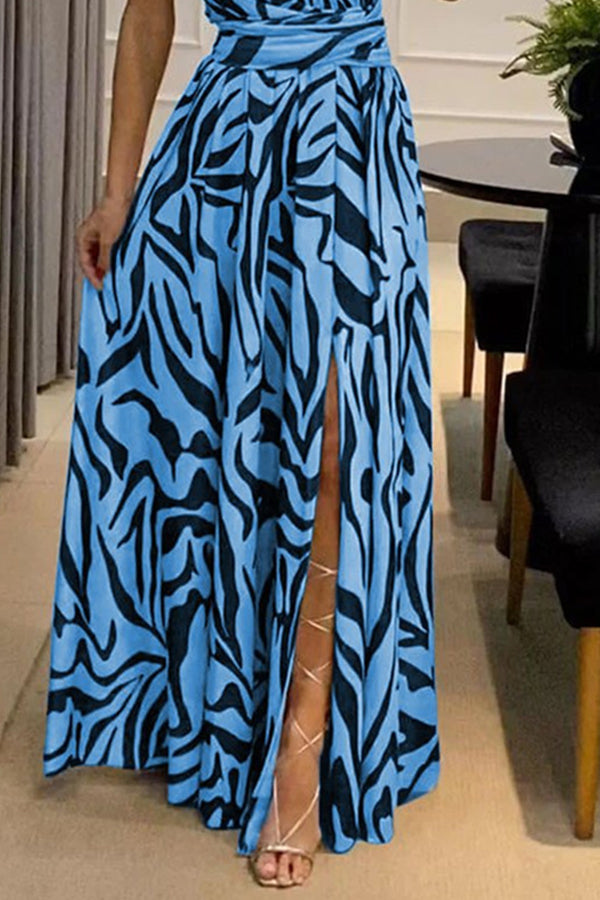 CD | Sexy One Shoulder Sleeveless imprimate rochie lungă cu Split spate