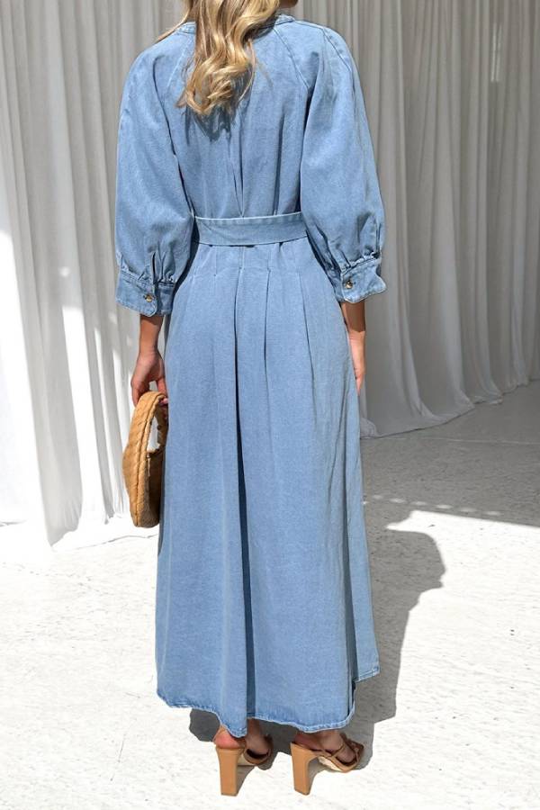 CD | Talie Rochie maxi casual din denim cu butonieră