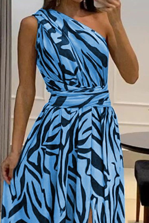 CD | Sexy One Shoulder Sleeveless imprimate rochie lungă cu Split spate