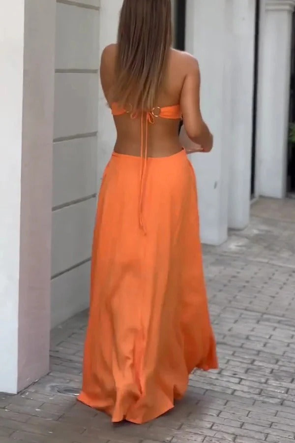 CD | Sexy halterneck backless rochie maxi fără mâneci