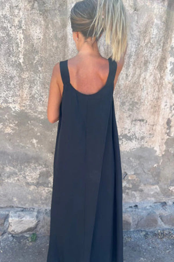 CD | Rochie Maxi solidă cu ornamente florale, fără mâneci, lejeră