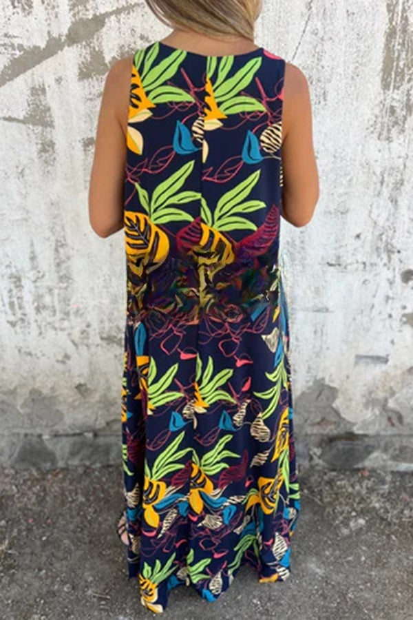 CD | Botanical Print V-neck sac vrac casual rochie maxi