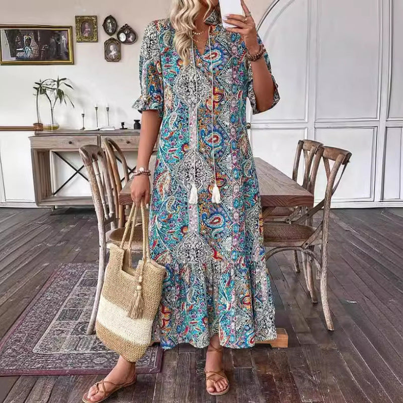CD | Rochie mini specială cu mâneci scurte și model paisley